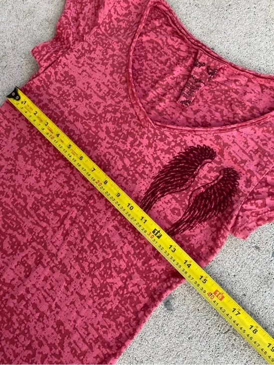 Y2k/Emo Pink Affliction Style Mesh Wings Tee - Picture 7 of 7